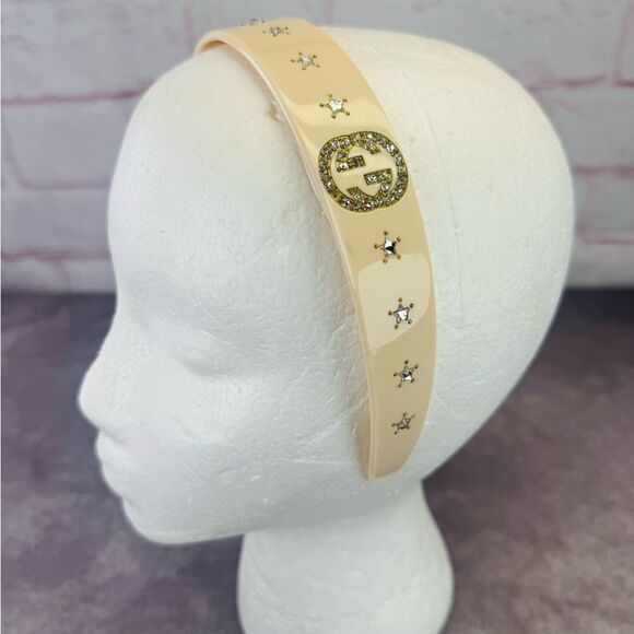 Gucci Cream Crystal Gg Logo Resin Headband - Picture 1 of 11